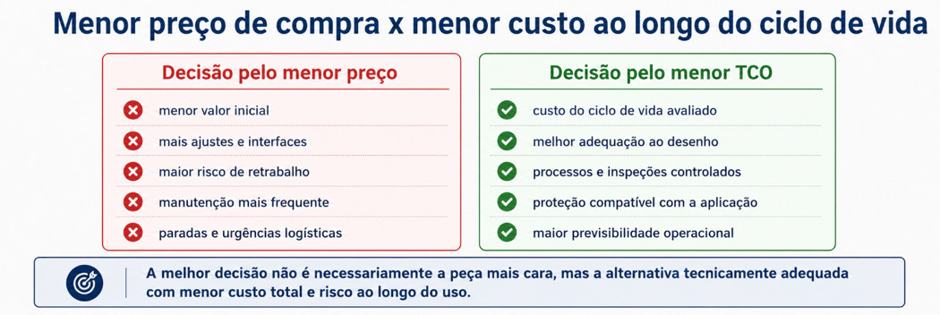 A decisão orientada pelo TCO busca equilíbrio entre custo, desempenho, risco e ciclo de vida