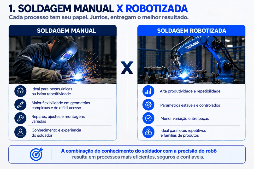 Soldagem manual e robotizada são complementares: cada processo entrega mais valor em aplicações diferentes